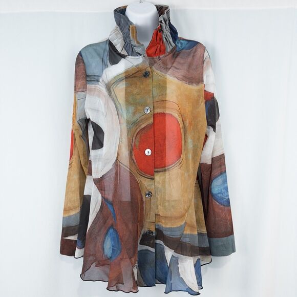 Damee Sheer Mesh Swing Blouse Jacket Womens Small Abstract Artsy Avant Garde - Picture 1 of 16